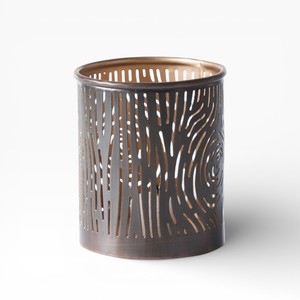 Dark Bronze Metal Votives <b>Candle</b> Holder With Vertical Abstract Cut Pattern For Ambient <b>Lighting</b> - Product Image 1
