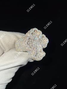 Luxury Custom <b>Cross</b> Baguette Cut Christian Religious 925 <b>Sterling</b> <b>Silver</b> Rhodium Plated Iced Moissanite Ring Gift - Product Image 2