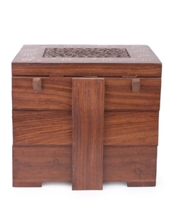 Hand-Carved Wooden Jewelry Box Brass Inlay Vintage Decorative <b>Chest</b> Trinket Holder Multipurpose <b>Storage</b> for Women's Jewelry Gift - Product Image 4