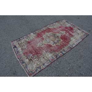 Alfombra turca Vintage Oriental rojo Beige 3,2X5,7 pies área grande patrón de retazos lana viscosa látex ecológico comedor - Product Image 2