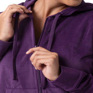 Top corto de terciopelo con logotipo personalizado para mujer, chándal de talla grande de dos piezas, conjunto informal de invierno XL transpirable con capucha - Product Image 2