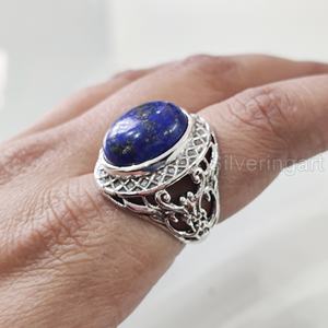 Grossiste Bague pour hommes Bague en argent sterling 925 naturelle afghane en lapis lazuli avec pierre de naissance, cadeau d'anniversaire arabe - Product Image 4