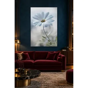 Impression sur toile Fida avec une seule marguerite blanche sur fond pastel - Product Image 1