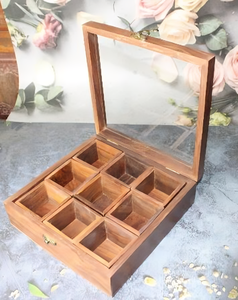 Caja de especias de mesa de madera de primera calidad con compartimentos y contenedor de almacenamiento de cocina superior de vidrio para sal Masala y especias diarias - Product Image 1