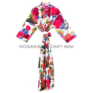 Loungewear Essential pure Cotton <b>Kimono</b> for Cozy Nights V-neckline <b>kimono</b> with simple design and floral print for casual wear - Product Image 2