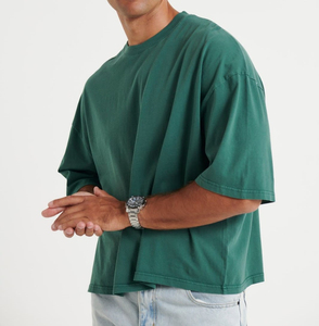 เสื้อยืดผู้ชายผ้าฝ้าย 100% ทรงโอเวอร์ไซส์ ถักลายวินเทจ ปักโลโก้ด้านหน้า น้ำหนักเบา สำหรับขายส่ง เสื้อเปล่า ใส่สบายในฤดูร้อน - Product Image 1