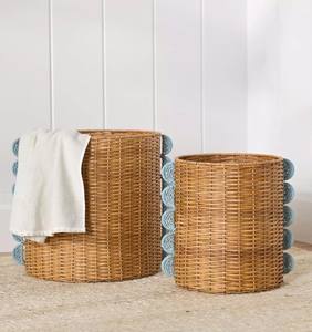 Juego de 2 cestas de mimbre festoneadas hechas a mano, bonitas cestas de ratán, decoración del hogar hecha a mano de Vietnam - Product Image 1