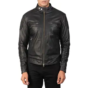 Echt Lederen Schapenvacht Aniline Rits Gatsby Black Mannen Biker Jack Met Gewatteerde Viscose Voering En Binnenzakken Buiten