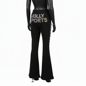 Pantalones de Mujer con Corte Acampanado, Tela de Poliéster y Elastano de Alta Calidad de 230 GSM, Color Negro, Corte Acampanado, Panel Lateral con Logotipo de Pedrería - Product Image 5