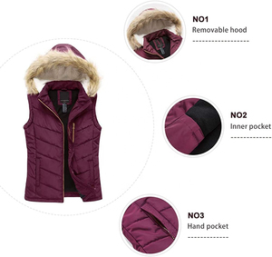 Chaleco Acolchado de Invierno para Mujer, Estilo Casual Urbano, Impermeable, Cálido, con Capucha de Piel Extraíble, Transpirable, Bordado, OEM - Product Image 3