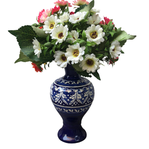 Jarrón Decorativo de Cerámica Azul Artístico, Jarrón de Cerámica Premium Tallado a Mano con Arte Folclórico SUAZ para Decoración del Hogar - Product Image 1