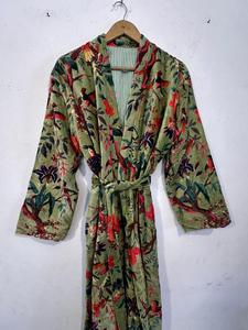 Luxury Bird Print Velvet Kimono <b>Robe</b> Long Winter Jacket Bath <b>Spa</b> Hotel Plus Size Morning Tea Coat for Summer and Spring - Product Image 5
