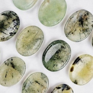 High Quality Bulk Carved Prehnite Agate Thumb Stone Natural Gemstone Chakra Healing Feng Shui Inspired Oval Shape Light Green - Product Image 3