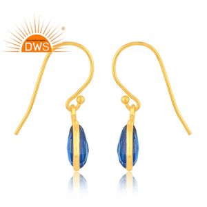 Boucles d'oreilles en argent sterling plaqué or double suisse bleu topaze Quartz pierres précieuses, fabricant de bijoux fins, dernière tendance - Product Image 3