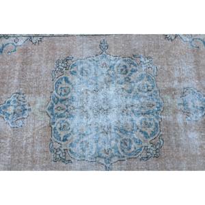 Alfombra Turca de 3.6x4.4 pies, Alfombra Vintage, Alfombra de Lana Azul Sólida - Product Image 5