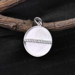 ที่มีคุณภาพดีที่สุด18K ชุบทอง925เงิน20mm ครึ่งเพทายเสน่ห์ BEZEL Mount ติดเครื่องประดับอัญมณี DIY - Product Image 1