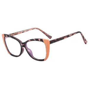 Tendencia 2024 Nuevo Marco óptico TR90 gafas de color de ojo de gato para mujer Marco de anteojos de bloqueo de luz azul