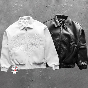 Venta al por mayor OEM de moda de alta calidad de cuero genuino chaquetas de moto de los hombres de moda logotipo personalizado en relieve a prueba de viento impreso con estilo - Product Image 3