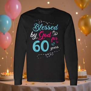 Camiseta de manga larga para celebración del 60 cumpleaños, con la inscripción 'God Bless for 60 Years' - Product Image 3