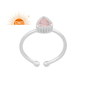 Best Quality Fine Sterling Silver Natural Rose Quartz Gemstone <b>Adjustable</b> <b>Ring</b> Custom Jewelry For Women Gift For Her - Product Image 1