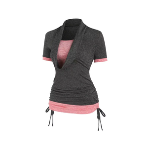 Top Casual 2 en 1 con Cuello Tipo Capucha y Bloques de Color, Talla Grande, Manga Corta, Ropa de Mujer al por Mayor, Hecho en Bangladesh - Product Image 1