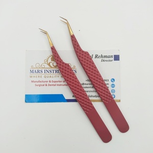 Pinzas de 90 grados de alta calidad, extensión de pestañas, estilo bota, pinzas largas para pestañas, Color rojo con punta dorada, pinzas de volumen - Product Image 5
