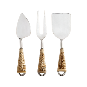 Gran oferta, juego de queso con mango tejido de caña de diseño martillado de 3 piezas, restaurante, Hotel, hogar, Navidad - Product Image 1
