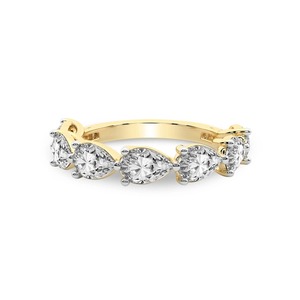 Bague délicate en or massif 14 carats avec sept diamants de laboratoire en forme de poire, 1,00 carat au total, couleur FG, clarté VS, 7 diamants à facettes en goutte d'eau, éclatant - Product Image 3