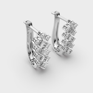 Pendientes de Aro con Diamantes de Corte Mixto Personalizados OEM, Plata de Ley 925 Maciza con Baño de Rodio, Diseño Baguette, Abatibles, Regalo de Boda, Joyería Fina - Product Image 3