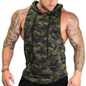 Hommes décontracté entraînement débardeurs capuche sport musculation Stringer coupe musculaire Gym Hoodies broderie décoration sans manches t-shirt - Product Image 1