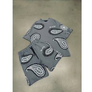 Conjunto de camiseta y pantalones cortos de verano de 2 piezas de tejido de punto cómodo para hombre para uso diario en la playa o el hogar - Product Image 1