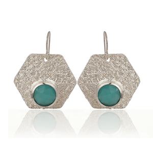 Boucles d'oreilles en pierres précieuses calcédoine Aqua de style classique en gros Boucles d'oreilles crochet de forme ronde plaquées argent - Product Image 1