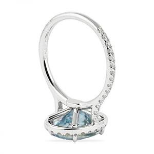 Belle pierre centrale d'aigue-marine ovale avec diamant dans notre conception de halo personnalisée avec bague de fiançailles faite à la main de style cathédrale - Product Image 3