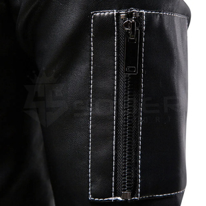 Men's <b>Winter</b> Wear Slim Leather <b>Jacket</b> Black Solid Color with Canvas Fabric for Cold Seasons - Product Image 4