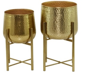 Pot de fleurs moderne en métal noir avec support doré, design minimaliste pour plantes d'intérieur - Product Image 4