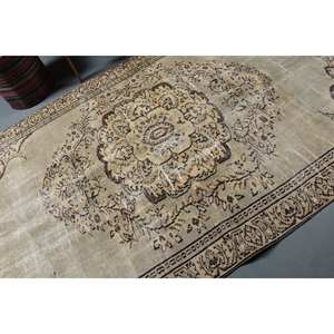 Alfombra turca Vintage Beige Marrón 5,6X9,8 FT Tejido plano de lana con patrón de retazos para decoraciones de sala de estar Uso de pasillo - Product Image 5