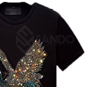 เสื้อยืดประดับพลอยเทียมสำหรับผู้ชายเสื้อยืดสตรีทแวร์สีพื้นขนาดผู้ใหญ่ - Product Image 4