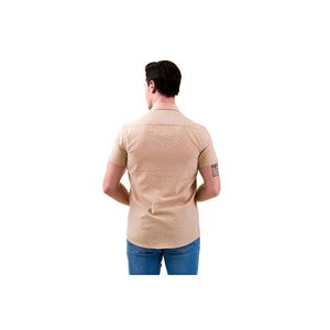 Chemise Slim Fit à Manches Courtes en Coton Imprimé Noir Jaune Moutarde - Product Image 3