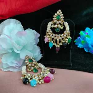 Pendientes brillantes Kundan Pearl Chandbalis, sofisticación real, atractivo vintage, ideal para bodas, festivales u ocasiones especiales - Product Image 2