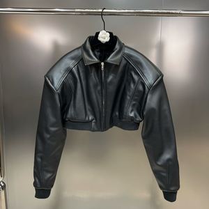 Chaqueta de cuero bomber con doble cinturón de diseño moderno para mujer - Product Image 2
