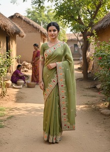 คอลเลกชันใหม่ Saree ผ้านุ่มแฟนซีที่มีความหรูหราแฟนซี * กับ * แนวโน้มการทำงานหนักหลายลำดับ - Product Image 3