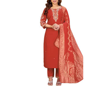 Ensemble Salwar Kameez de qualité supérieure pour femmes, broderie, entièrement en coton, haut intérieur, bas en chinon lourd, style de fête, tout - Product Image 1