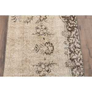 Turkish <b>Wool</b> Small Rug 2x5 ft (62x151 Cm) Vintage <b>Brown</b> Moroccan Patchwork Rug with Latex Backing - Product Image 3