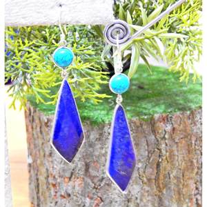 Pendientes de tuerca finos de Plata de Ley 925, lapislázuli, turquesa piedra preciosa, forma de cometa de lujo Natural, joyería de E0052-GS facetada - Product Image 5