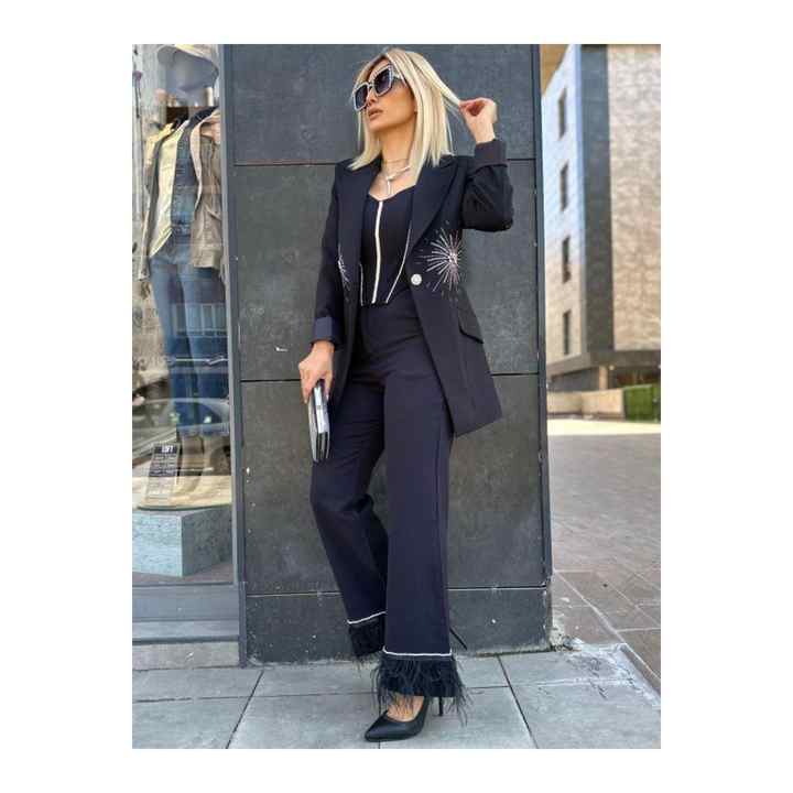 9789 Pocket Sun Stone Long Jacket Black