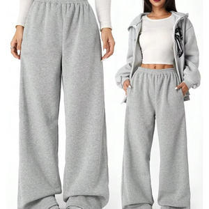 Pantalons de survêtement amples à cordon de serrage pour femmes, couleur unie, jambes droites, pantalons de survêtement tendance, pantalons de survêtement surdimensionnés pour femmes - Product Image 1