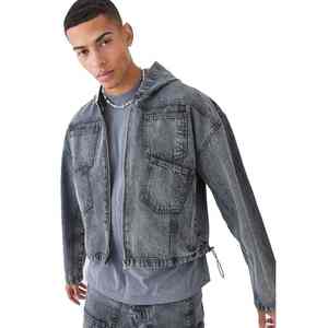 Nouveaux sweats à capuche surdimensionnés pour hommes en denim tendance, logo personnalisé, 100% coton, sweats à capuche unis, streetwear, lavage à l'acide, fermeture éclair, hiver - Product Image 1