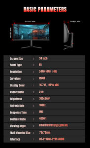34-Zoll-Ultrawide-LCD-Monitor mit LED-Hintergrund beleuchtung und IPS-Panel-HDR-HD-DP-Schnitts telle mit 180-Hz-Aktualisierungsrate für Gaming-Desktop-Laptops - Product Image 6