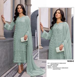 Colección Premium, Salwar Kameez de Georgette Pesada con Bordado, Prenda de Moda, Exportador Indio - Product Image 5