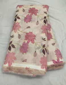 Tissu en lin floral de créateur, motif floral élégant fait main, matériau pour saris, costumes et collection de vêtements ethniques sur mesure - Product Image 1